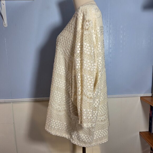 C.D. Daniels 2X Off White Ivory 3/4 Sleeve Crochet Blouse - Picture 8 of 10